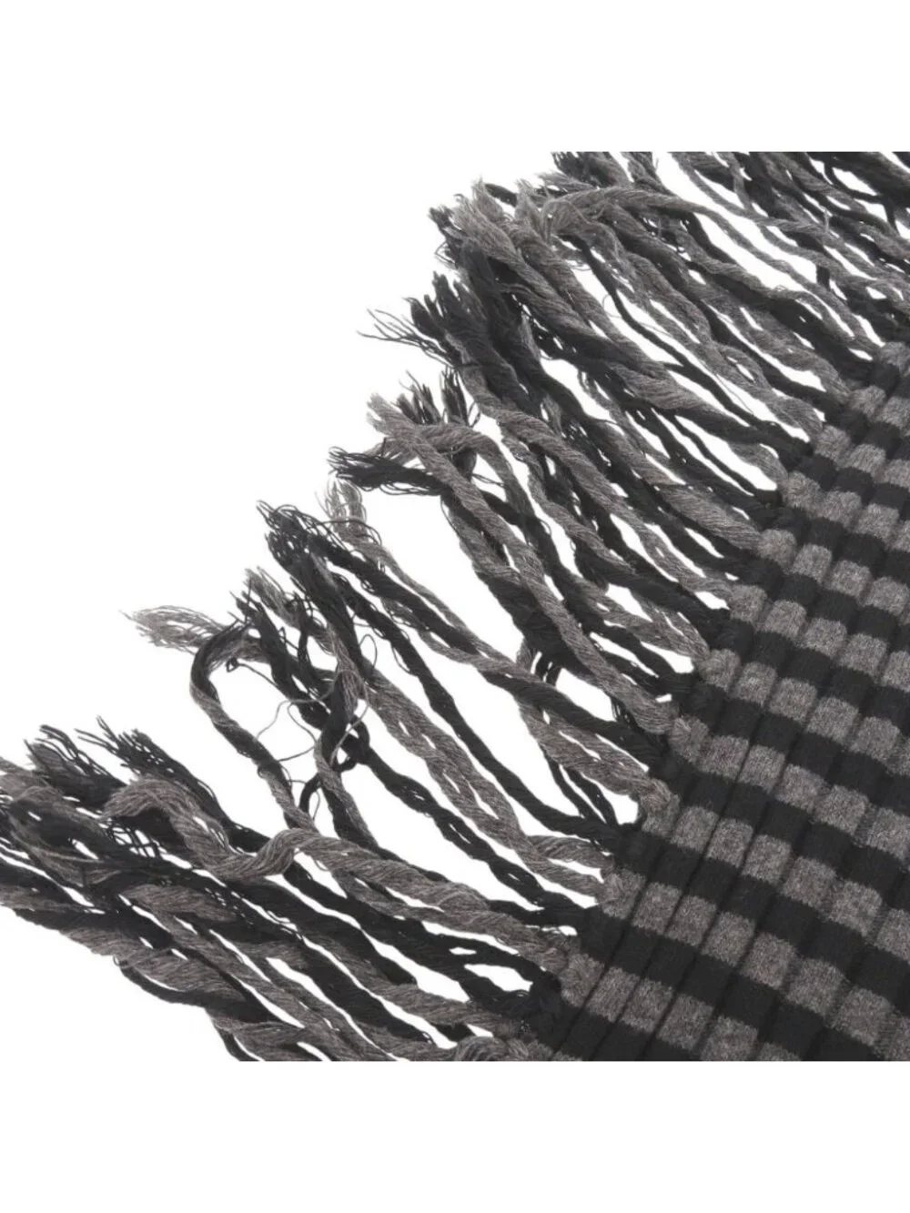 Gucci Fringe Wool Gray Black Scarf